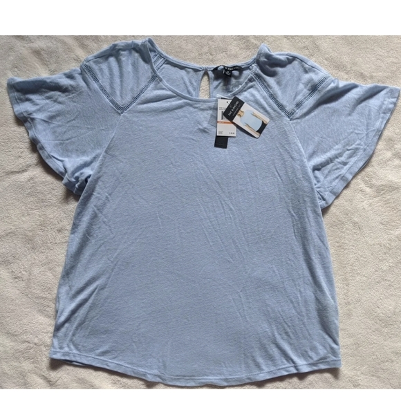 NWT Women's Zac & Rachel Chambray Blue Flutter Sleeve Linen Knit Top - Medium. - Picture 7 of 11
